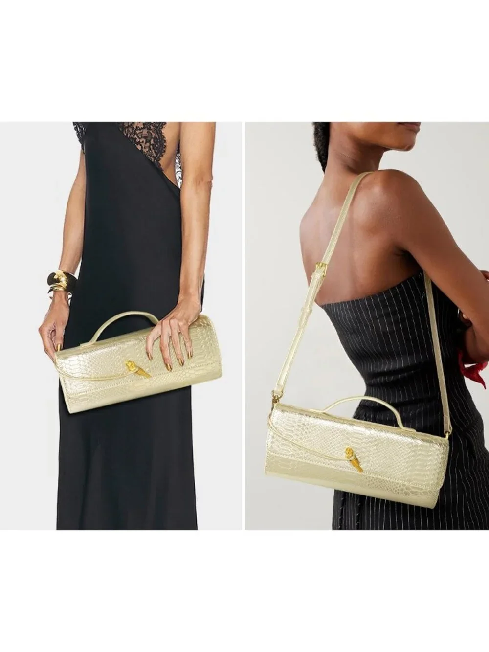 Women Golden Croco Leather Suede Woven Clutch Purse For Evening Crossbody Bag